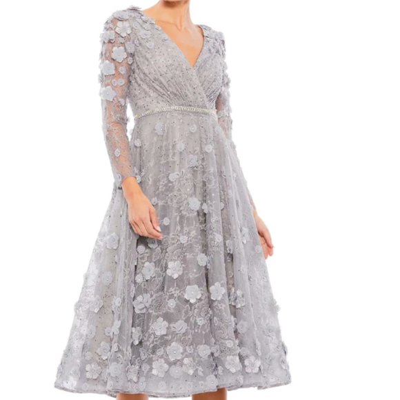 MAC DUGGAL 67387 FLORAL EMBELLISHED LACE A-LINE COCKTAIL STERLING DRESS sz 14 - Picture 1 of 4